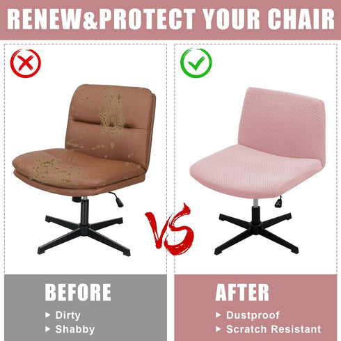 LiveGo Armless Chair Slipcover - Knitted Jacquard Cover for Modern Vanity Chair, Wide Seat Computer Task Chair (Pink)