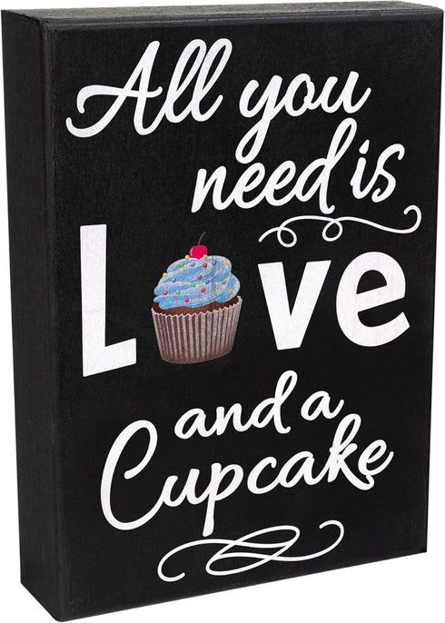JennyGems All You Need is Love and a Cupcake Wooden Sign - Bakery Signage and Decor Gift for Cupcake Lovers, Made in USA