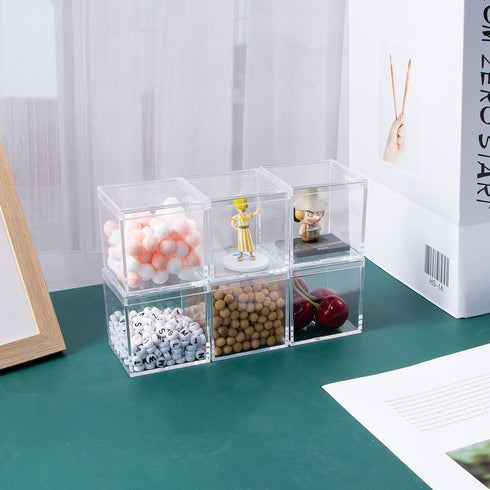 6 Packs Clear Acrylic Plastic Box with Lids, Small Square Containers for Candy, Pill, and Jewelry