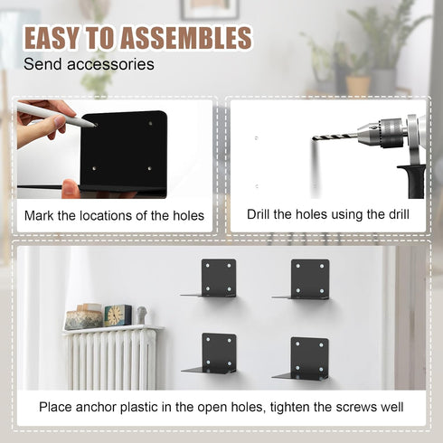 6PCS Eapele Invisible Floating Bookshelf, Heavy-Duty Hanging Bookshelves, Steel Constructed Wall Mounted Hidden