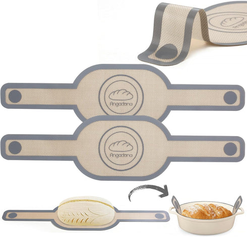 Silicone Bread Sling Oval - Non-Stick Reusable Baking Mat for Dutch Oven with Long Handles, 2 pcs Gray