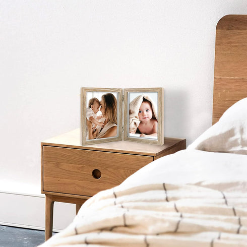 AVEAX Double 5x7 Picture Frame, Wood Grain Photo Frame, Shadow Box Frame