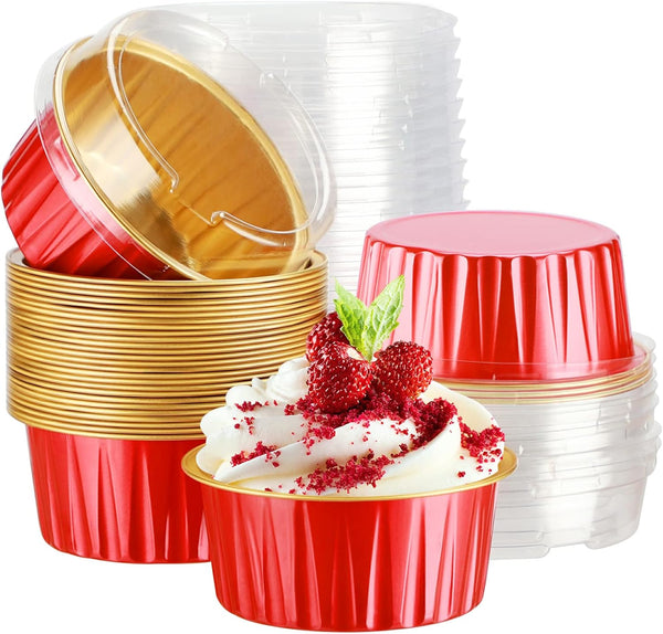 EUSOAR Dessert Cups with Lids, 30pcs 5oz Disposable Aluminum Ramekins for Baking, Mini Cheesecake Pan