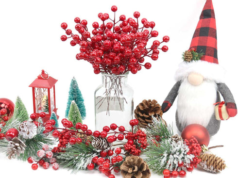 Mklsit 30 Pack 8.2 Inch Artificial Red Berry Stems, Christmas Berry Picks Holly Berries Branches for Christmas Tree