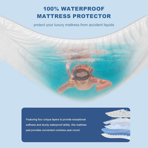 3D 6-26 inches GRT Waterproof Mattress Protector Queen, Rayon Bamboo Mattress Protector Cooling Breathable, Air Fabric