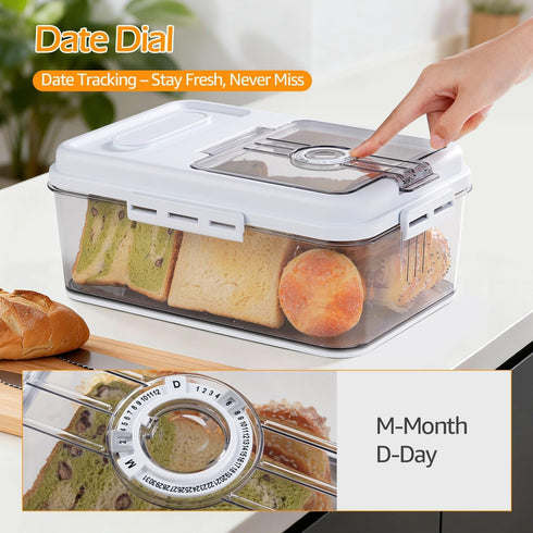 Counter 2 Pack Dynta Bread Box for Homemade Bread, Bread Storage Container for Kitchen Airtight, Time Recording Bread