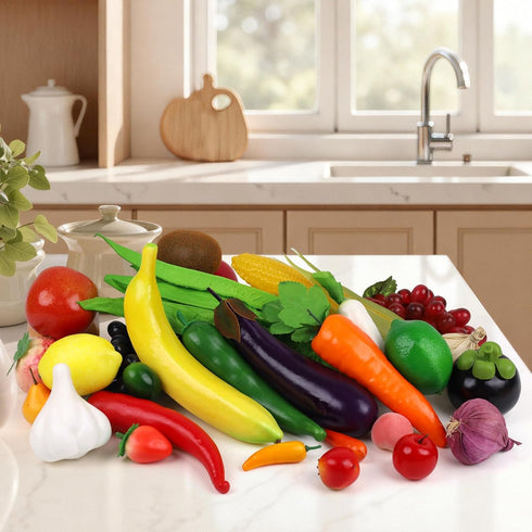 30pcs Set Woration Plastic Artificial Fruit Fake Vegetables Simulation Foam Mini Fruits Lifelike Food Model Table