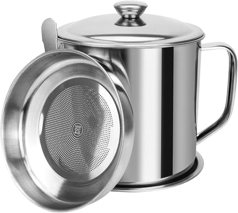 Bacon Grease Container, Kitchen Oil Can with Strainer and Anti-slip Coaster Tray for Storing Frying Oil