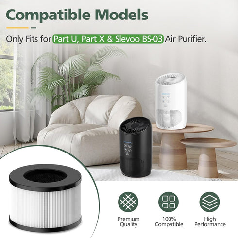 BS-03 HEPA Replacement Filter - Compatible with PARTU and Slevoo BS-03 HEPA Air Purifier (1 Pack)