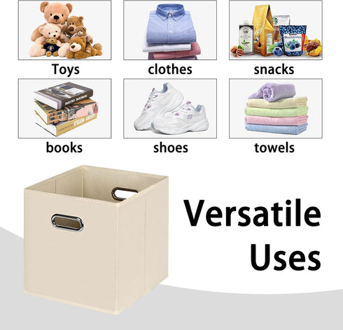 Black Foldable Storage Cubes Bins, Fabric Storage Box Organizer with Dual Handles for Home Organizer (Creamy-White)