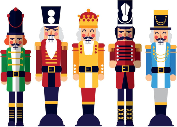 Christmas Window Clings Decals - Five Small Colorful Nutcracker Soldier Decorations for Holiday Decor