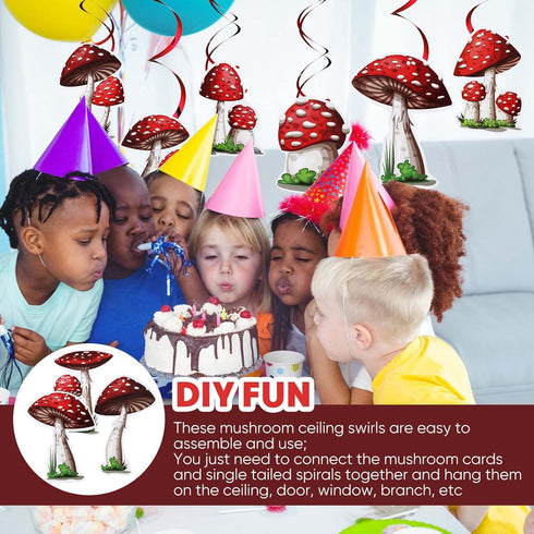 30 Pieces Birthday Party Decorations Mushroom Hanging Swirls Ceiling Streamers Mushroom Party Supplies Wonderland Foil