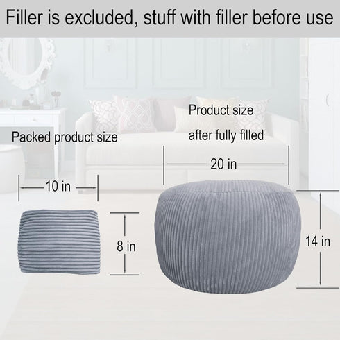Sanmudecor Unstuffed Ottoman Pouf Cover, Foot Rest Cover, Bean Bag Chair Cover (Gray)