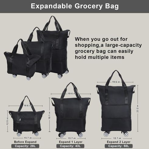 LKbeuuu Reusable Grocery Bag on Wheels Shopping Bag with Wheels, Detachable Roller Tote Bag, Luggage Bag, used