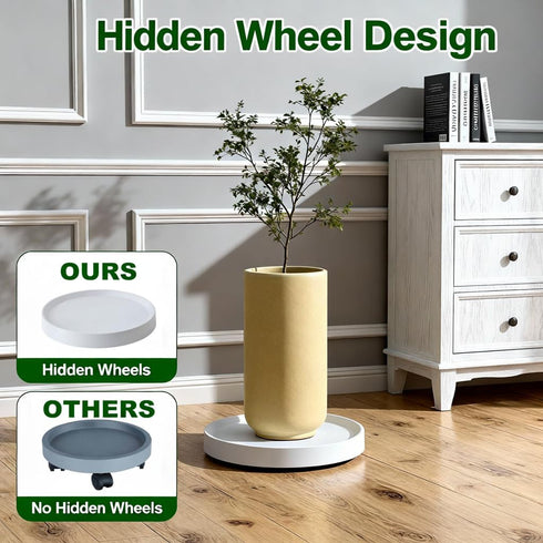 Wheels,2-Pack 10 Inch Plant Caddy with Hidden Gray+Light Gray Rolling Plant Stand Mobile Tray, Easy Move Small & Medium