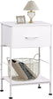 WLIVE White Nightstand, Night Stand with Fabric Storage Drawer and Open Wood