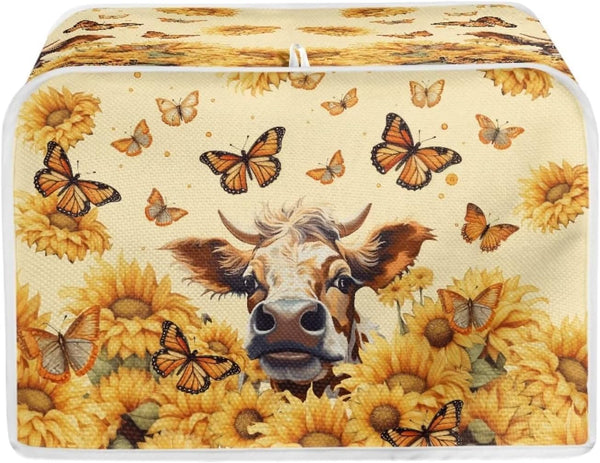 Sunflower Butterfly Printed Toaster Cover for Anti-Dust and Fingerprint, Decorative Accessories for Kitchen Small