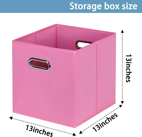 Fabric Cubby Storage Bins,13x13x13 Inches ,Cube Organizer Bins Foldable Storage Bins with Dual Handles Fabric Organizer Bins and Basket Storage Box,Set of 3 ,Pink