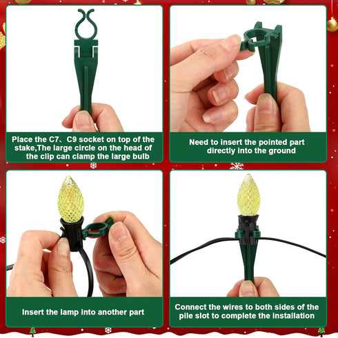 100 Pack 7.5 inch C7 C9 AUGSHY Christmas Light Stakes, Yard Lawn Holiday Light Ground Stakes for Outside String Lights