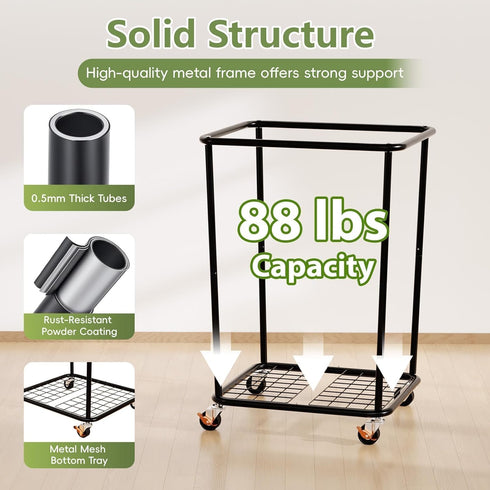150L Laundry Basket with Wheels, Rolling Laundry Hamper with Cloth Cover, Laundry Cart with Metal Frame & Removable