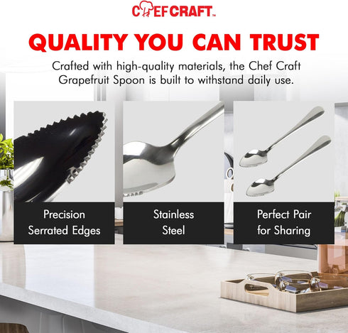 Chef Craft Select Serrated Grapefruit Spoon - 9 inch 2 piece set, Stainless Steel