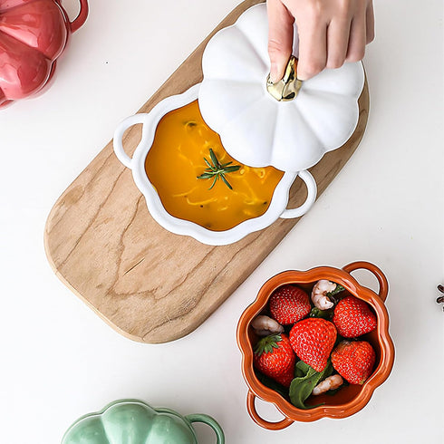 Dutch Oven Pot with Lid, Pumpkin Pottery Dessert Saucepan, Mini Baking Dish, Pumpkin-Shaped Casserole