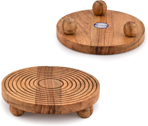 EDHAS Set 2 (6" 6" 1.5") Pedestals Acacia Wood of Round Pedestal Riser Board for Display, Farmhouse Dcor Displays Your