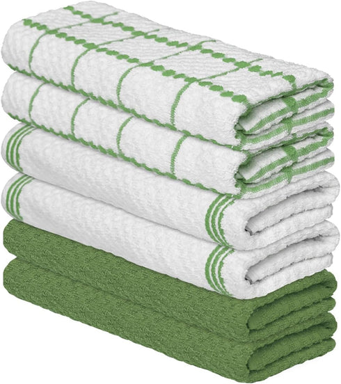 Artoid Mode Ring Spun Cotton Green Kitchen Dish Towels, 15x25 Inch Ultra