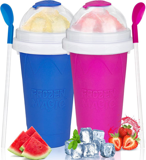 Slushy Maker Cup 2 Pack, DIY Magic Quick Frozen Slushie Cup, Double Layer Portable Smoothie Squeeze Cup