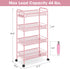 4 3 TOOLF Tier Rolling Utility Cart - Durable Metal Design Pink Utility Cart, Storage Trolley on Wheels with Hooks