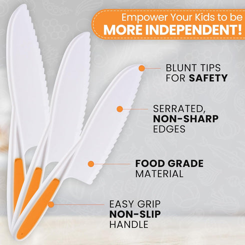 Zulay 3-Piece Kids Knife Set - Toddler Knives for Real Cooking & Baking - Safe Montessori Knife with Serrated Edges