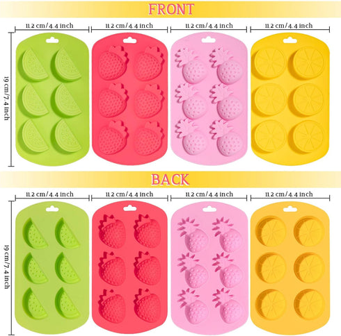 Whaline 4 Pack Fruit Shaped Silicone Mold, Pineapple Lemon Watermelon Strawberry Baking Mould, 3D Summer Fruit Ice Mold