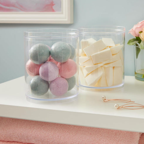 STORi Bella Tall Scrunchie Holder, Stackable Clear Plastic Container Set of 2 for Hair Accessories & Beauty Supplies