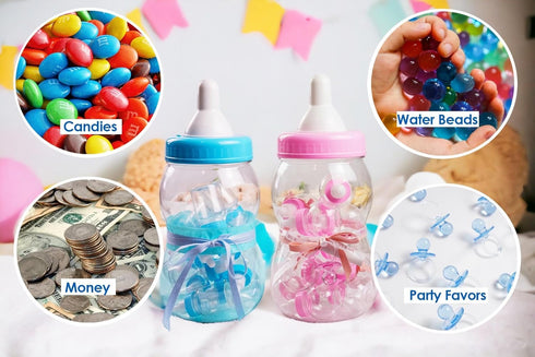 13" Evershine Plastic Baby Bottle Bank, Blue Fillable Baby Shower Bank, Plastic Jumbo Baby Favor Bottle Centerpiece