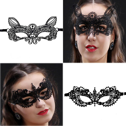 15 Packs Women's Sexy Flexible Lace Masks, Eye-mask for Ball Party Venetian Masquerade Costume - Black