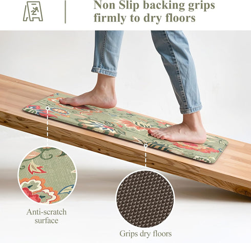 2 Sink,Laundry,Office(17''x29''+17''x47'') LEEVAN Anti Fatigue Mats for Kitchen Floor Piece,Cushioned Memory Foam Green