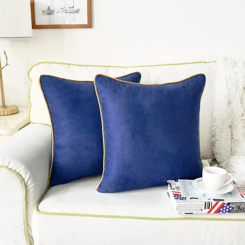 Pack 2 20 20 Inches CaliTime Throw Pillow Covers of Super Soft Faux Suede Gold Piping Edge Accent Cushion Cases