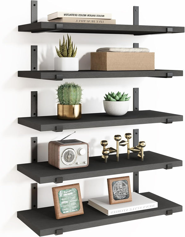 Fixwal Wall Shelves, Width 4.7 Inches Black Floating Shelves for Wall, Rustic