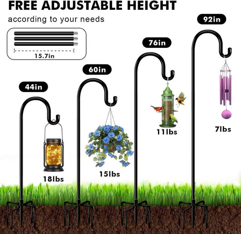 Funtife 76 Inch Hummingbird 1 Pack Outdoor Shepherd Hooks for Hanging Plants, Garden Adjustable Heavy Duty Feeder Pole