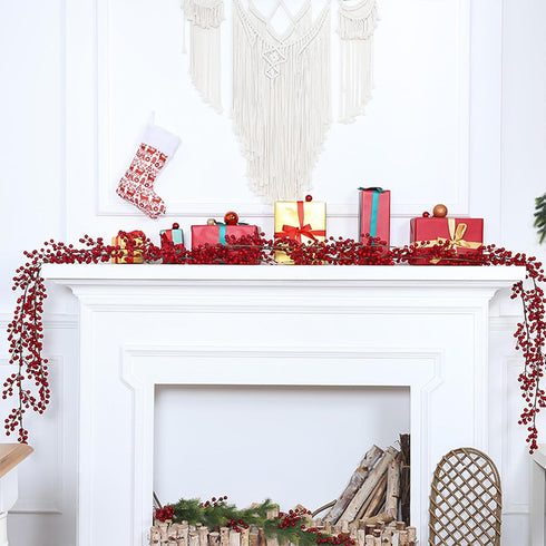 Wuhetyo Berry)-2PCS Christmas Red Pip Berry Garland, Artificial Burgundy Red Berry Vines Garland Decor for Winter