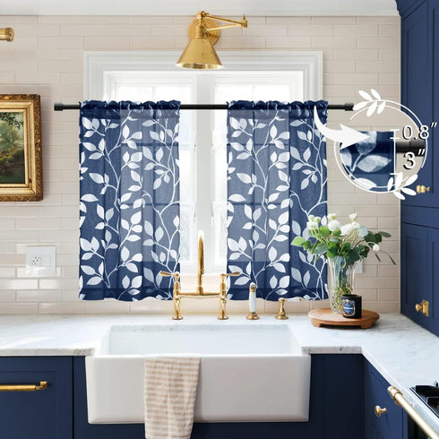 24 Inch Set 2 Pack XTMYI Kitchen Curtains Length of Sheer Cafe Curtains for Small Bathroom Window,Blue