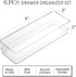 STORi SimpleSort 6-Piece Stackable Clear Drawer Organizer Set, 9" x 3" x 2" Rectangle Trays