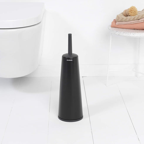 Brabantia ReNew Toilet Brush & Holder Set, Matt Black, Free-Standing, Hygienic Discreet Toilet Bowl Cleaner