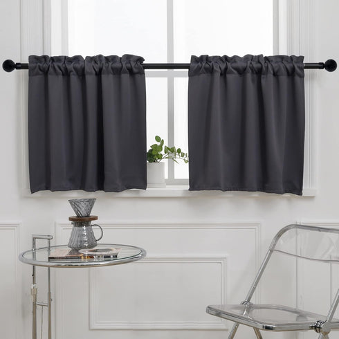 Rod Pocket Tier Curtain - Half Blackout Curtain for Kitchen, Bathroom, Cabinet, Basement, 30 Inches Wide and 24 Inches Long, Dark Grey, 2 Panels by Pickluc