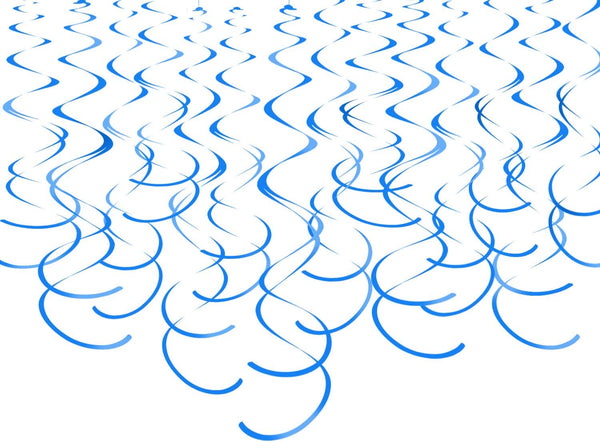 Blue Hanging Swirl Decorations, Pack of 30 Plastic Streamers Foil Swirls for Wedding, Baby Shower, Birthday Party