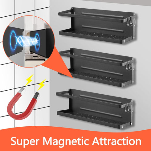 Magnetic Shelf with Paper Towel Holder for Fridge/Washing Machine/Garage, Magnet Kitchen Spice Rack for Refrigerator