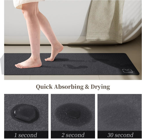Diatomaceous Earth Bath Mat Rugs, Quick Dry Non Slip Rubber Bottom Bathroom Mat, 17"x32", Dark Grey, Washable