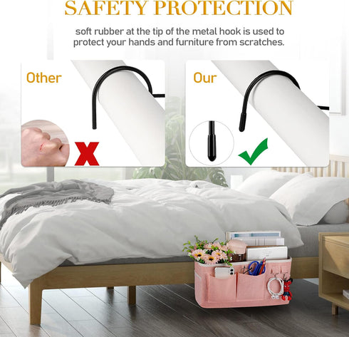 Bedside Storage Caddy for Headboards, Bunk Beds, Dorm Rooms, Light Pink Hanging Storage Bag for Books