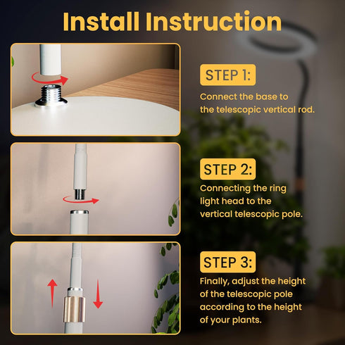 3H/9H/12H, 51-67in Plant Grow Light for Indoor Plants, Full Spectrum Grow Lamp with Pedestal Stand, Automatic Timer