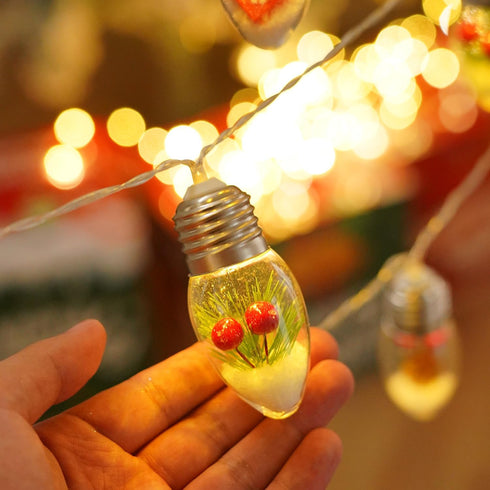 HFXXAD 10 Bulbs Decorate(6.6FT Christmas Lights Indoor, LED Clear Christmas Tree Snow Globe String Lights with Berry